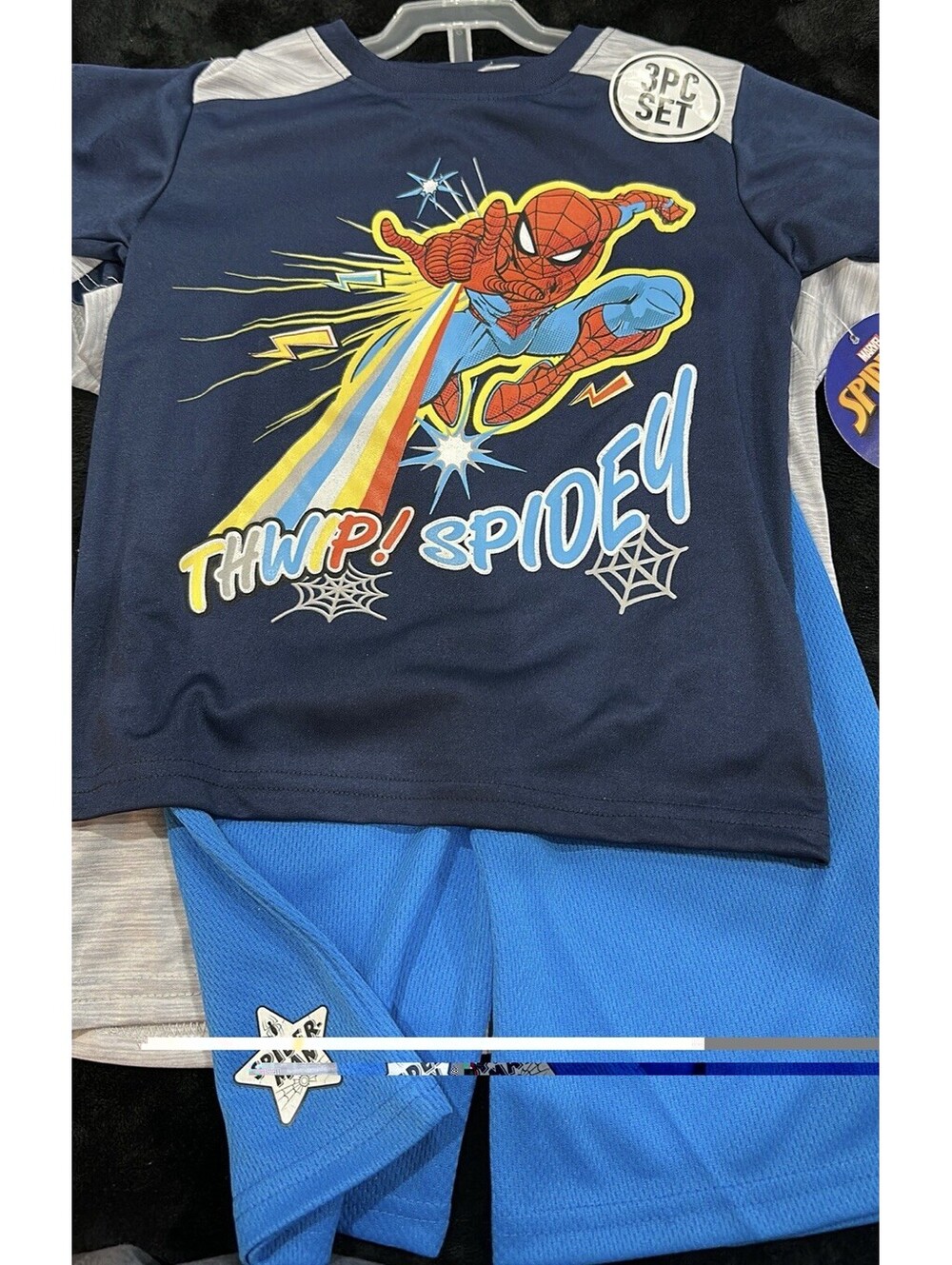 Marvel Spider-Man Boys Blue Graphic Tee & Mesh Shorts 3-Piece Outfit Set Size 5